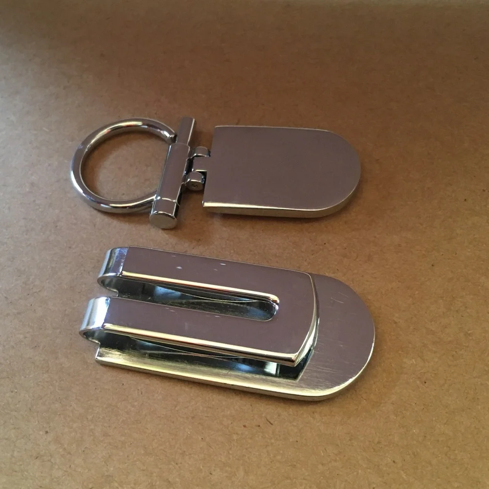 Silver Monogrammed Money Clip and Keychain Set